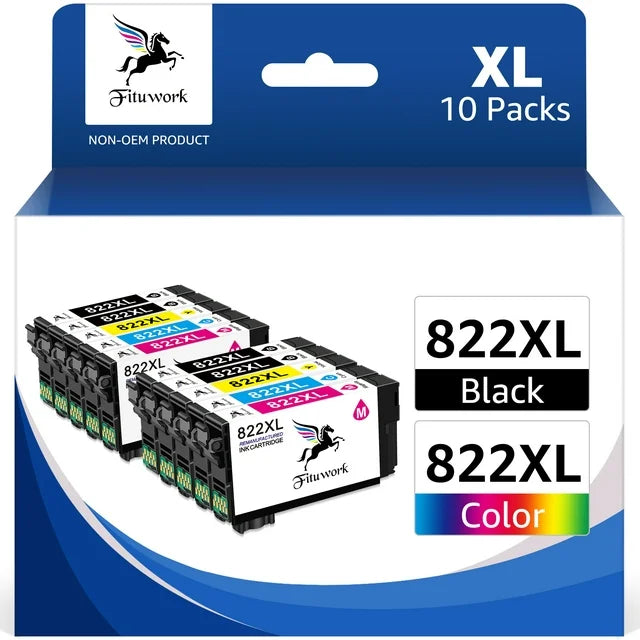 822XL Ink Cartridges for Epson 822 Ink for Pro WF 3820 WF 4820 WF 4833 WF 4830 WF 4834 (10-Pack, Black Magenta Cyan Yellow)