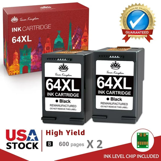 High Yield Ink 64 XL Replacement for HP 64 7155 7858 6255 7164 7864 7158 7160 6252 5542 (2 Pack)