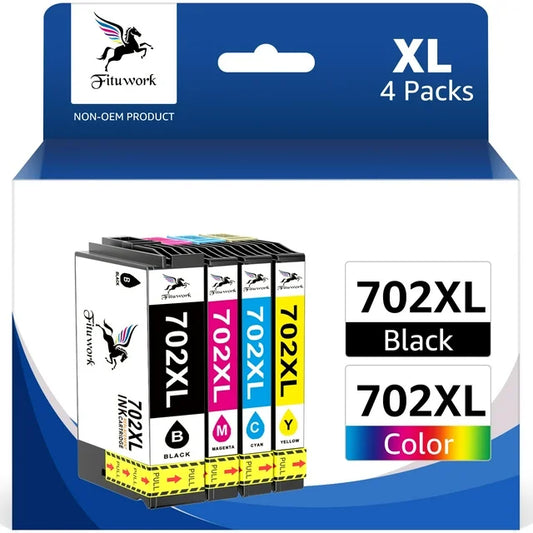 702XL 702 XL 702 Ink Cartridges Replacement WF-3720 WF-3730 WF-3733 Printer (1 Black 1 Cyan 1 Magenta 1 Yellow)