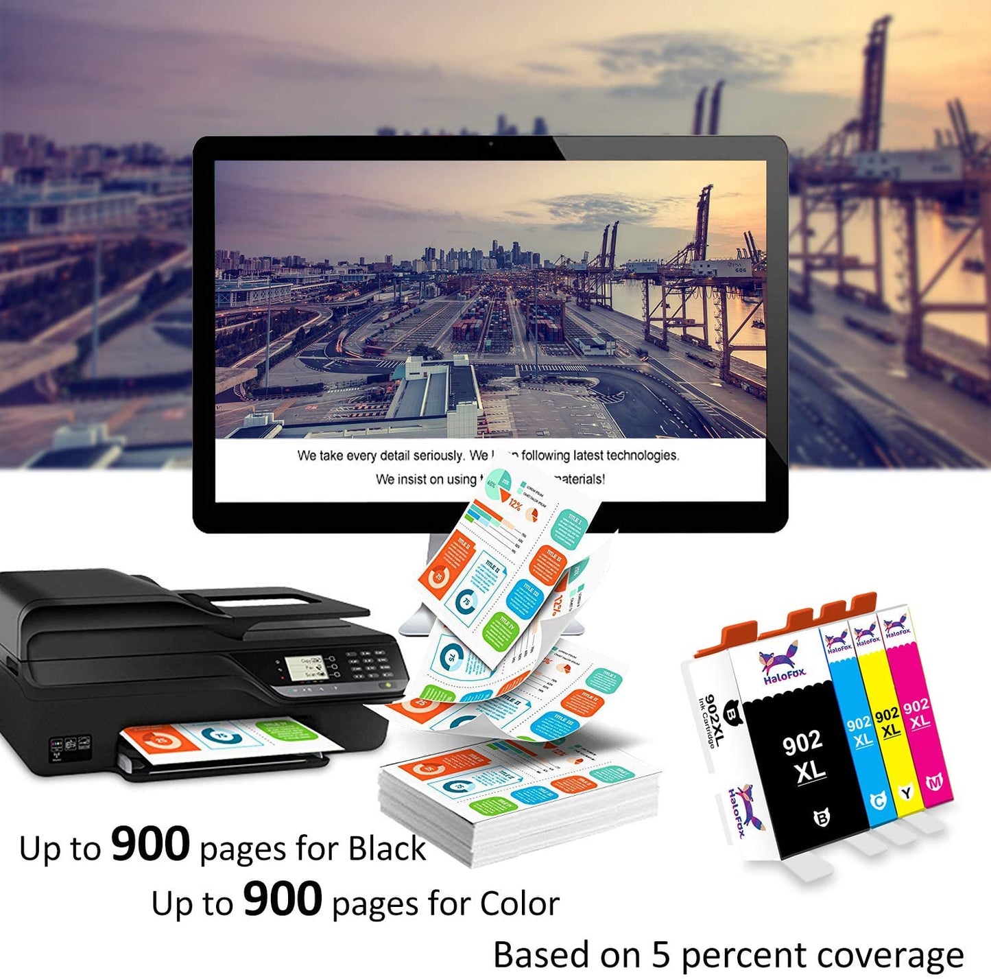 Halofox 902XL Ink 902XL Ink Cartridges (4 Pack)