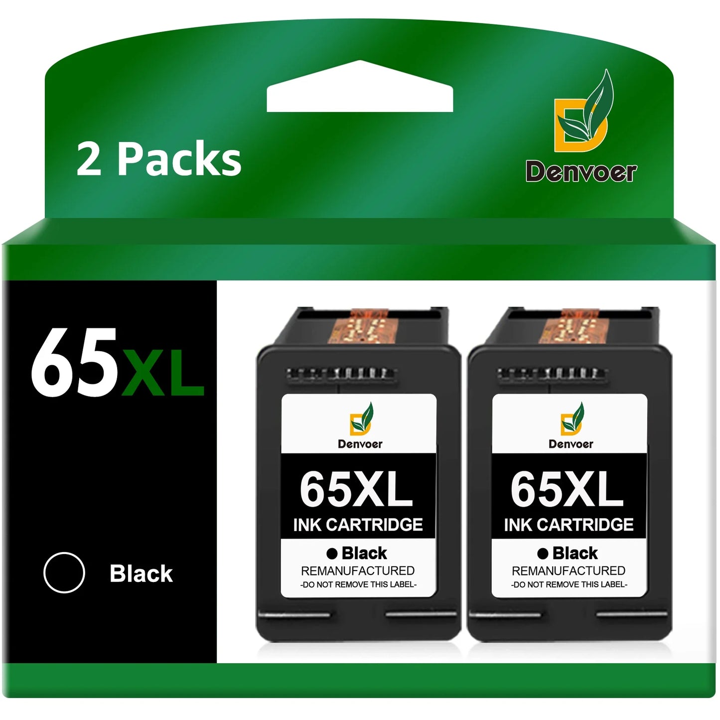 65xl Ink Cartridge for HP 65 Black Ink Cartridge  for HP DeskJet 2622 2624 HP ENVY 5010 5012 5020 5030 Printer （2 Black）