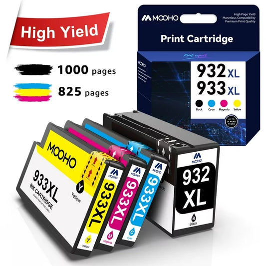 Mooho Ink 932XL 933XL Color Multipack for Officejet 6100 6600 6700 7110 7510 7610 7612 ( Black Cyan Magenta Yellow, 4 Pack)