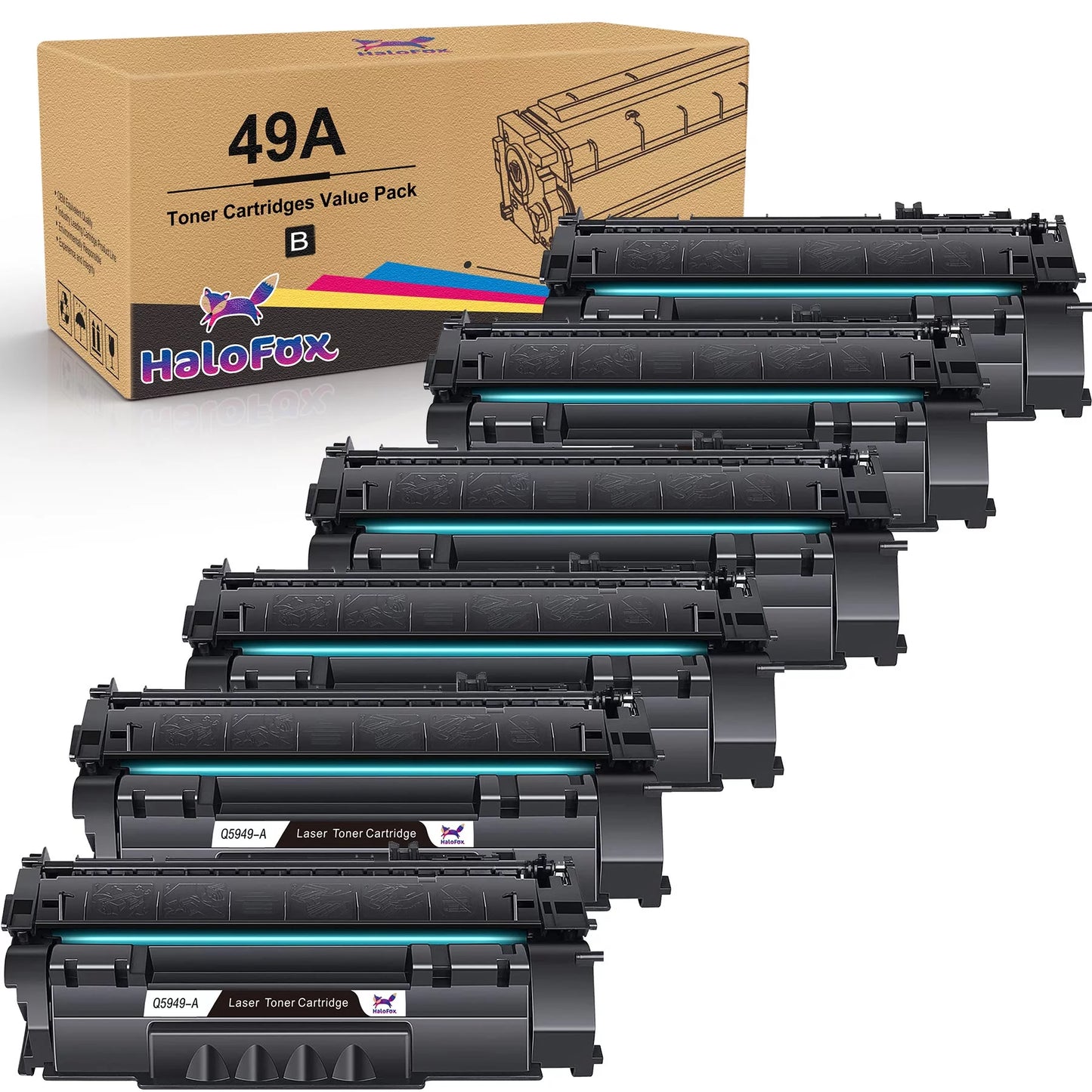 49A 53A Q5949A Halofox 49A Toner Cartridge Replacement for HP(Black, 6-Pack)