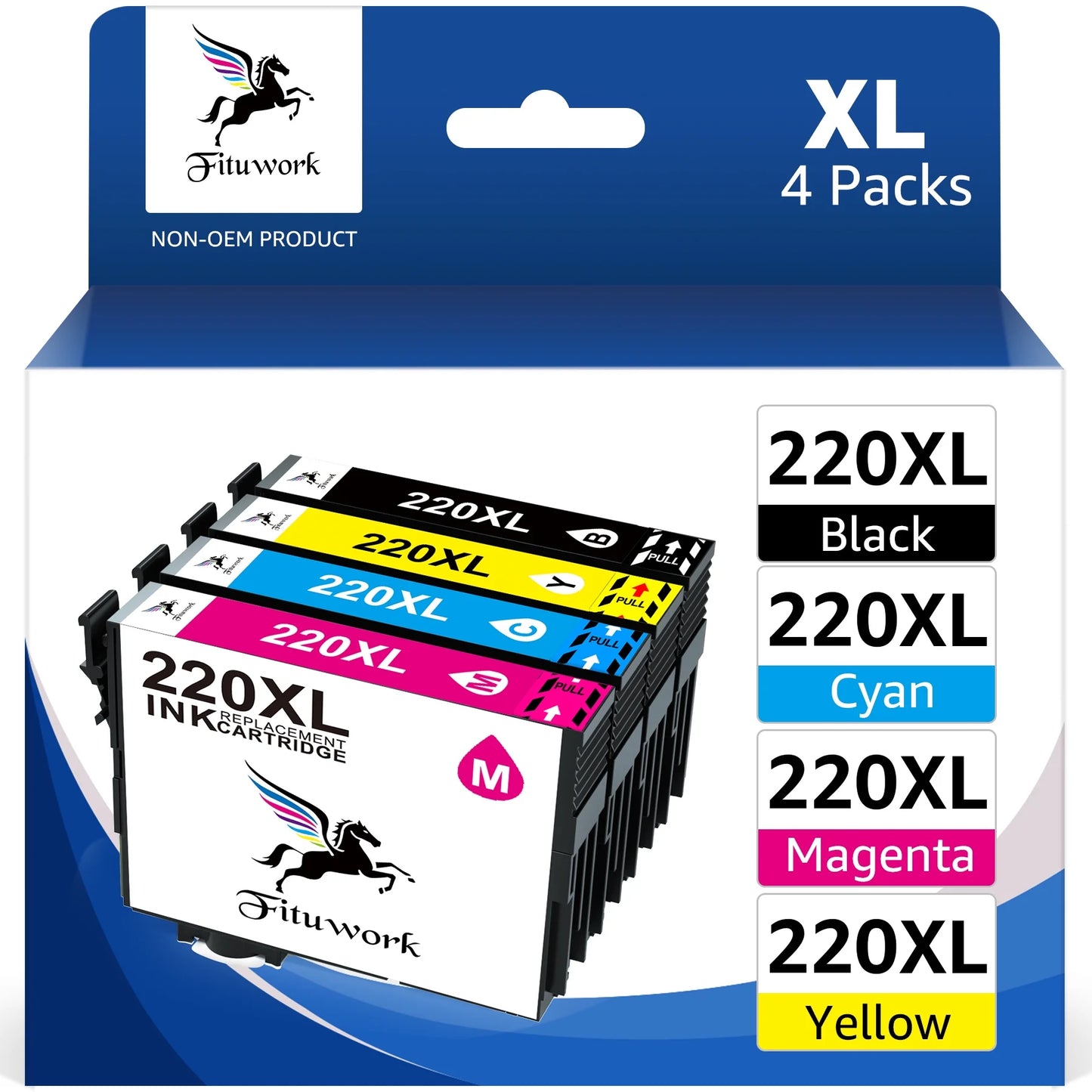 220XL 220 Ink Cartridges Replacement for  WF-2660 XP-320 XP-420 Printer Ink (Black,Cyan,Magenta,Yellow)4-Pack