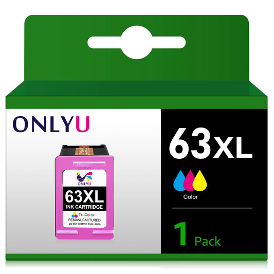 ONLYU 63XL Ink 63 Ink Color Replacement for  5258 Envy 4520 4512 Deskjet 1112 2132 3630 3632 Printer (C, 1 Pack)