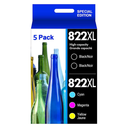 822XL T822 T822XL 822 Ink Cartridges for Epson Printer (2BCMY,5 Pack)