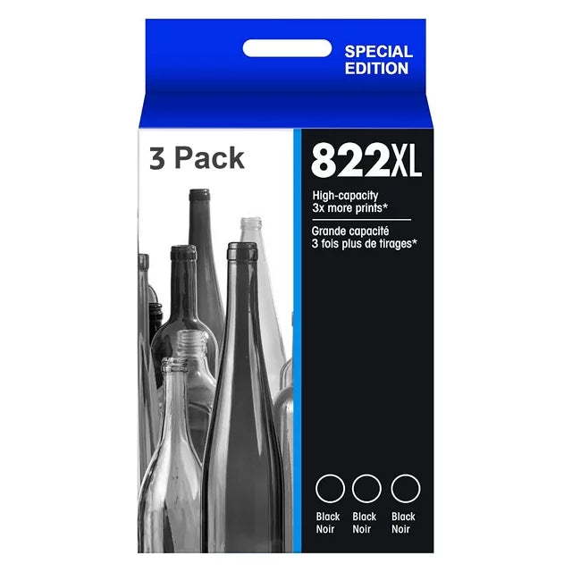 822XL T822 T822XL 822 Black Ink Cartridges for Epson Printer (3B,3 Pack)