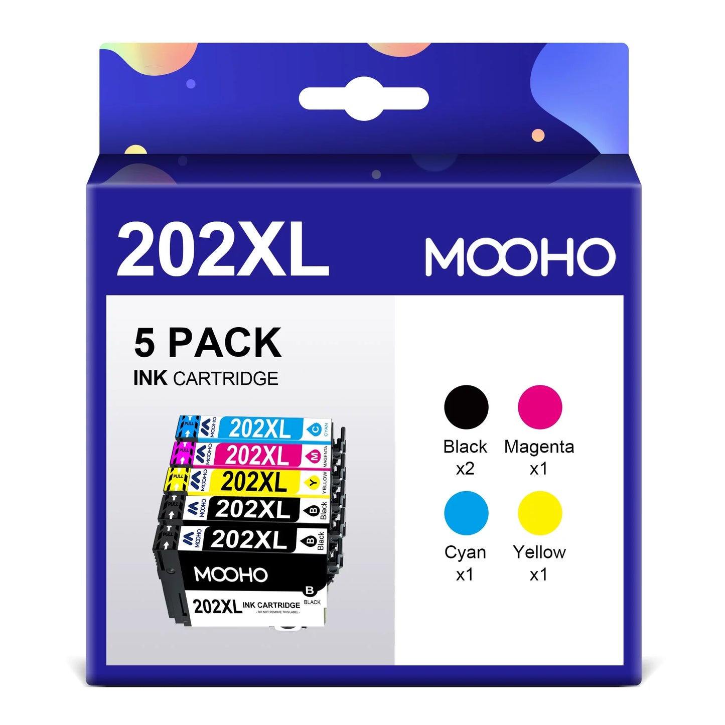 202XL 202 XL Ink for Epson Printer (2 Black,1 Cyan,1 Magenta, 1 Yellow, 5-Pack)