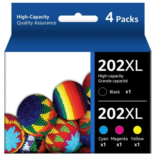 4-Pack 202XL Ink Cartridges 202 Ink  XP-5100 Workforce WF-2860 Printer (Black Cyan Magenta Yellow)