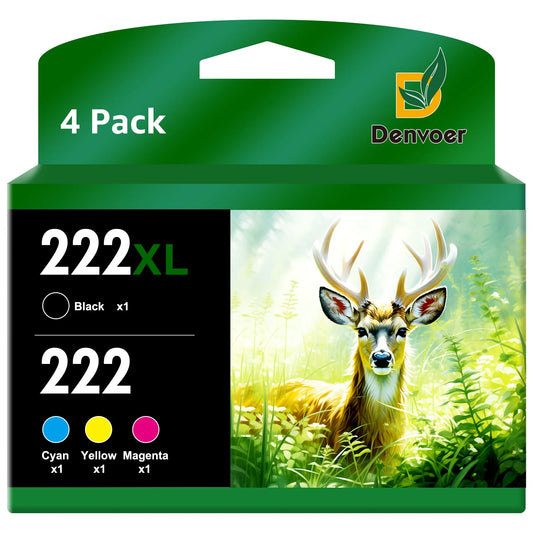 T222 222XL Ink Cartridges Combo Pack Compatible for Epson Printers (4 Pack)