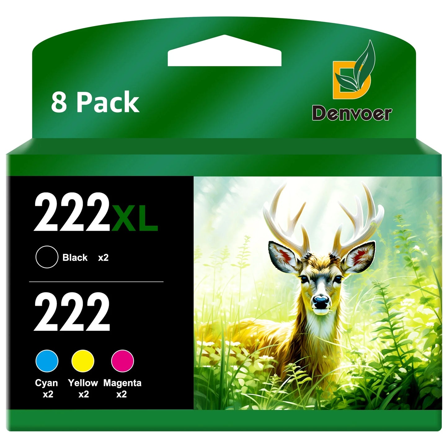 T222 222XL Ink Cartridges Combo Pack Compatible for Epson Printers (8 Pack)