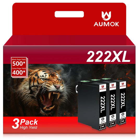 AUMOK 222XL Ink Cartridges Replacement for Epson Printer (3 Black)