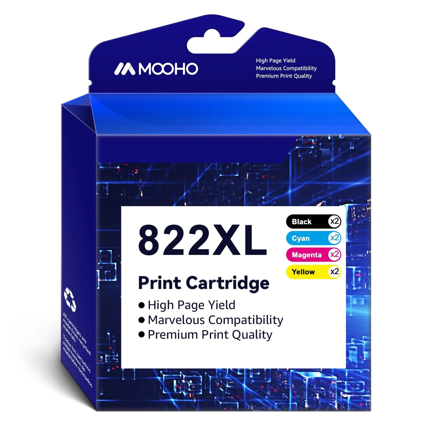 822XL Ink Cartridges for Epson Printer (2 Black,2 Cyan,2 Magenta,2 Yellow)