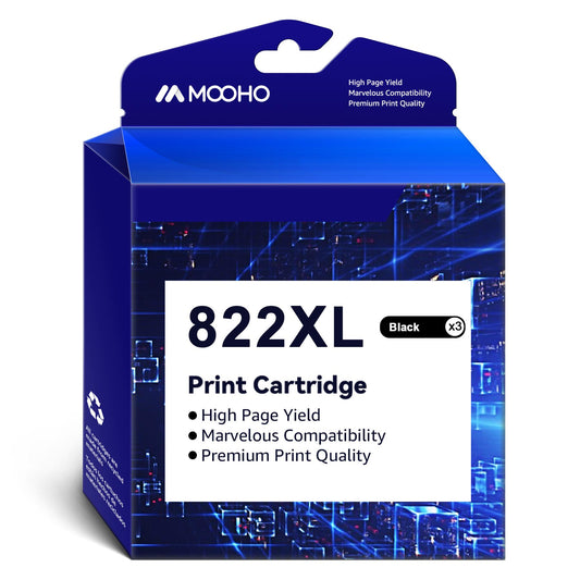 822XL Ink Cartridges for Epson Printer (3 Black)