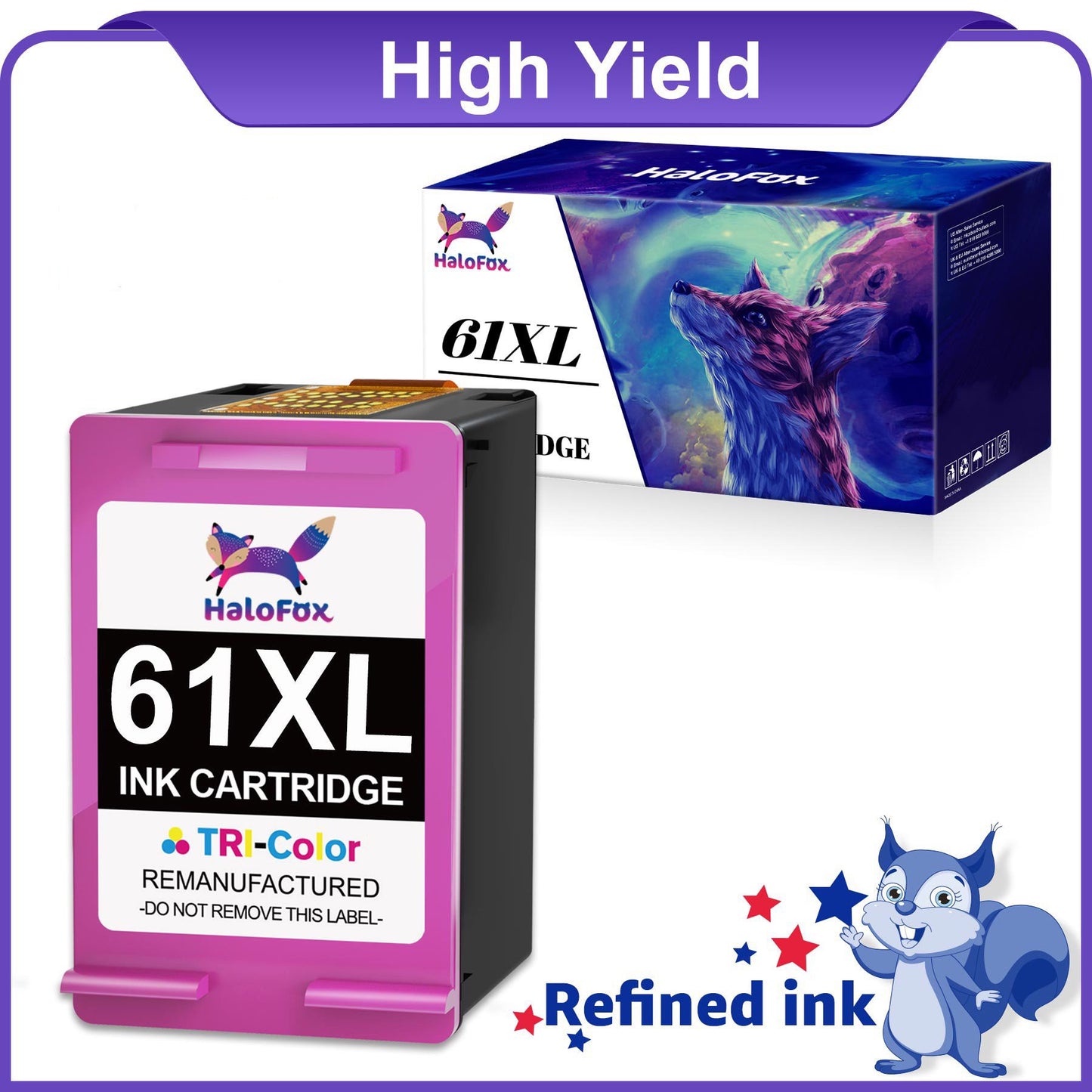 Halofox 61xl ink cartridges color replacement (2 pack)