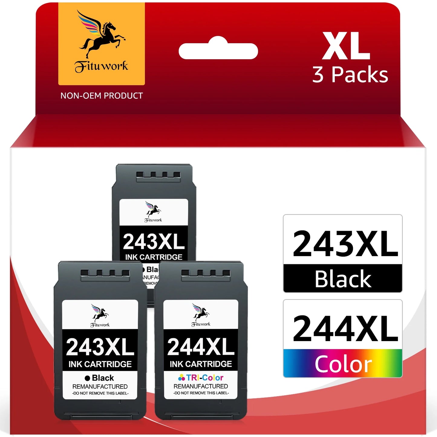 PG-243 CL-244 Ink Cartridge Replacement for  TR4522 TS3322 TS3122 TS202 MX490 Printer (2 Black and 1 Color, 3-Pack)