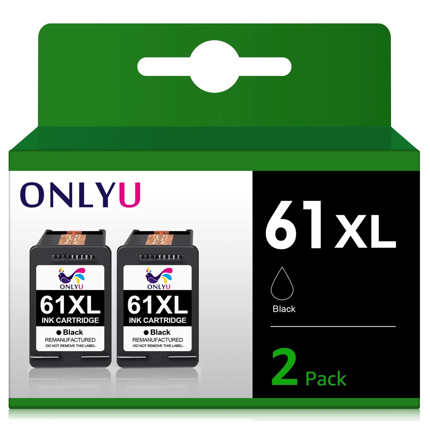 ONLYU 61 Black Ink 61XL Black Ink Cartridges 1512 3050 3050A HP Officejet 2620 4630(Black, 2 Pack)