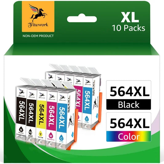 564XL Ink Cartridge(10 Packs, 2 Black,2 PB, 2 Cyan, 2 Magenta, 2 Yellow)