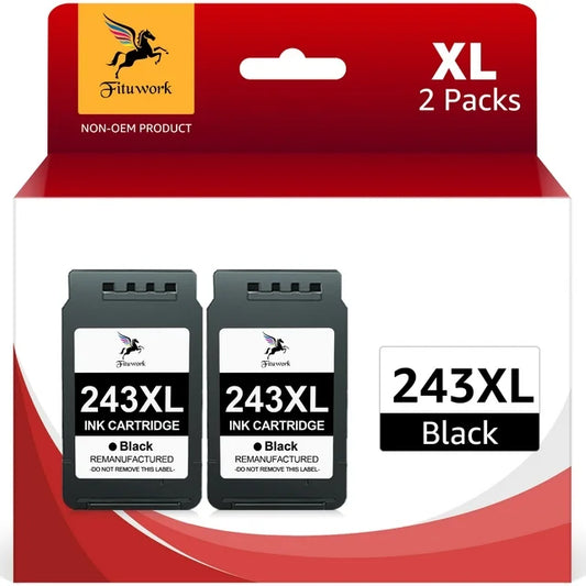 High Yield 243 Black Ink Cartridges  R4522 TS3322 TS3122 TS202 MX490 Printer (Black, 2-Pack)