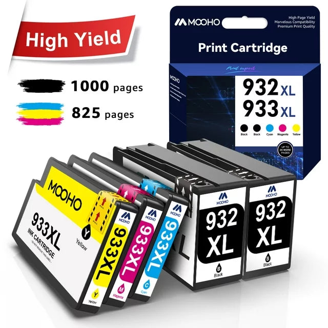 Mooho Ink 932XL 933XL Replacement for HP 6600 6700 7110 7510 7610 7612 (2 Black Cyan Magenta Yellow, 5 Pack)