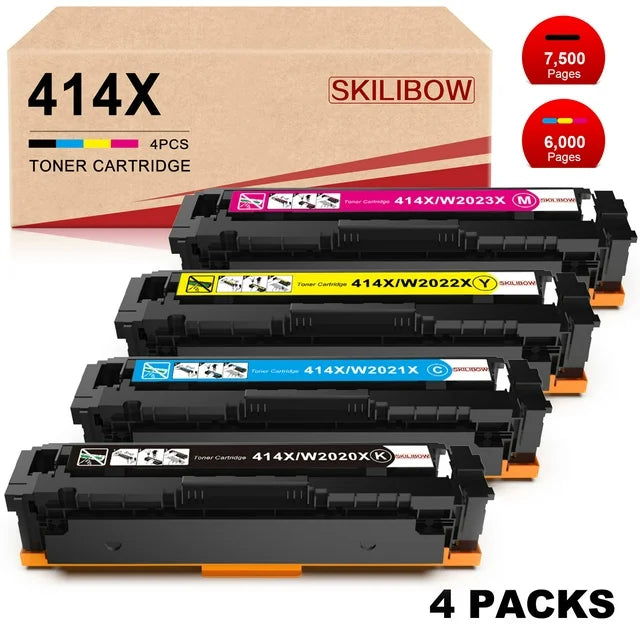 SKILIBOW 414A 414X Toner Cartridges for HP  Printer No Chip (Black Cyan Yellow Magenta, 4-Pack)