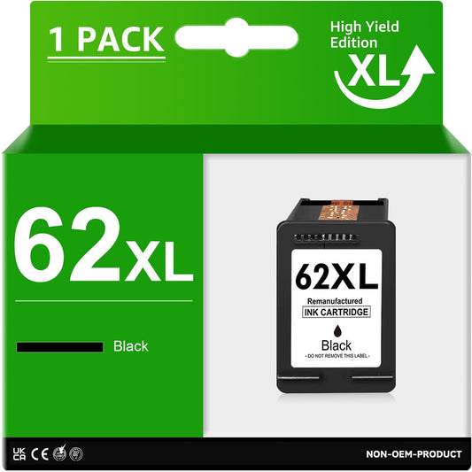 62XL Black Ink Cartridges for HP 62XL High Yield Black Ink Cartridges 1-Pack