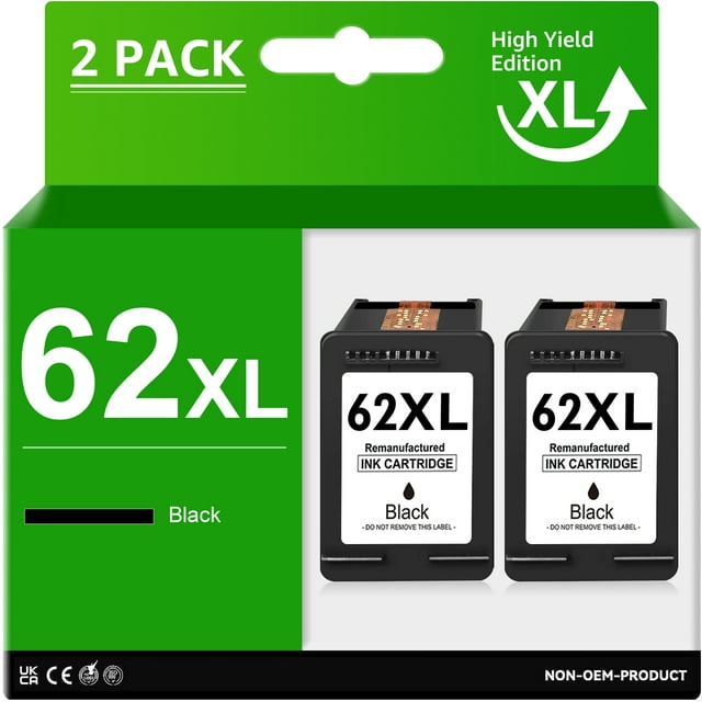 62XL High Yield Black Ink Cartridges for HP 62XL High Yield Black Ink Cartridges 2-Pack