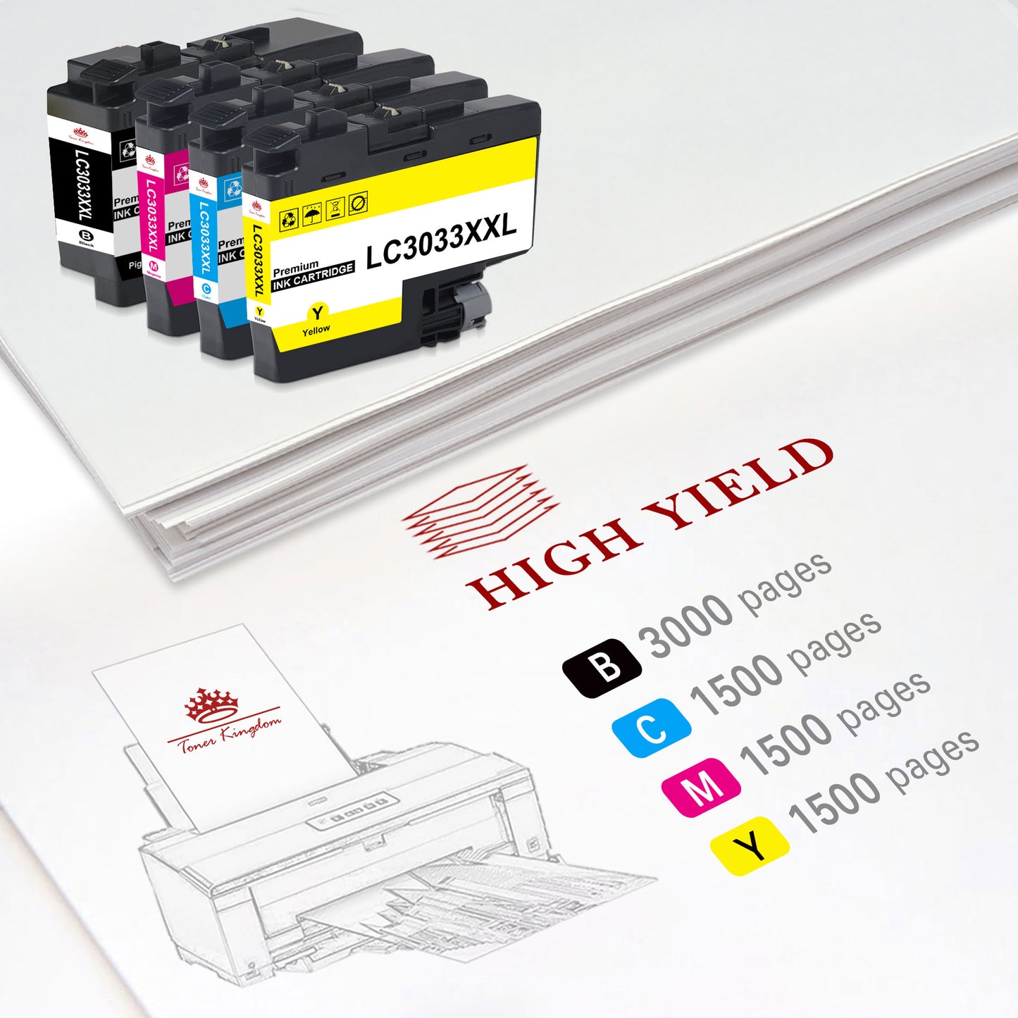 Tonerkingdom Ink Cartridges, Compatible for(1Black, 1 Cyan, 1Magenta, 1Yellow)