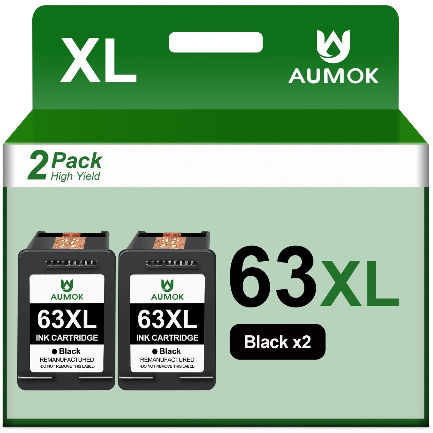 63XL Black Ink Cartridge Replacement for HP(2 Packs)