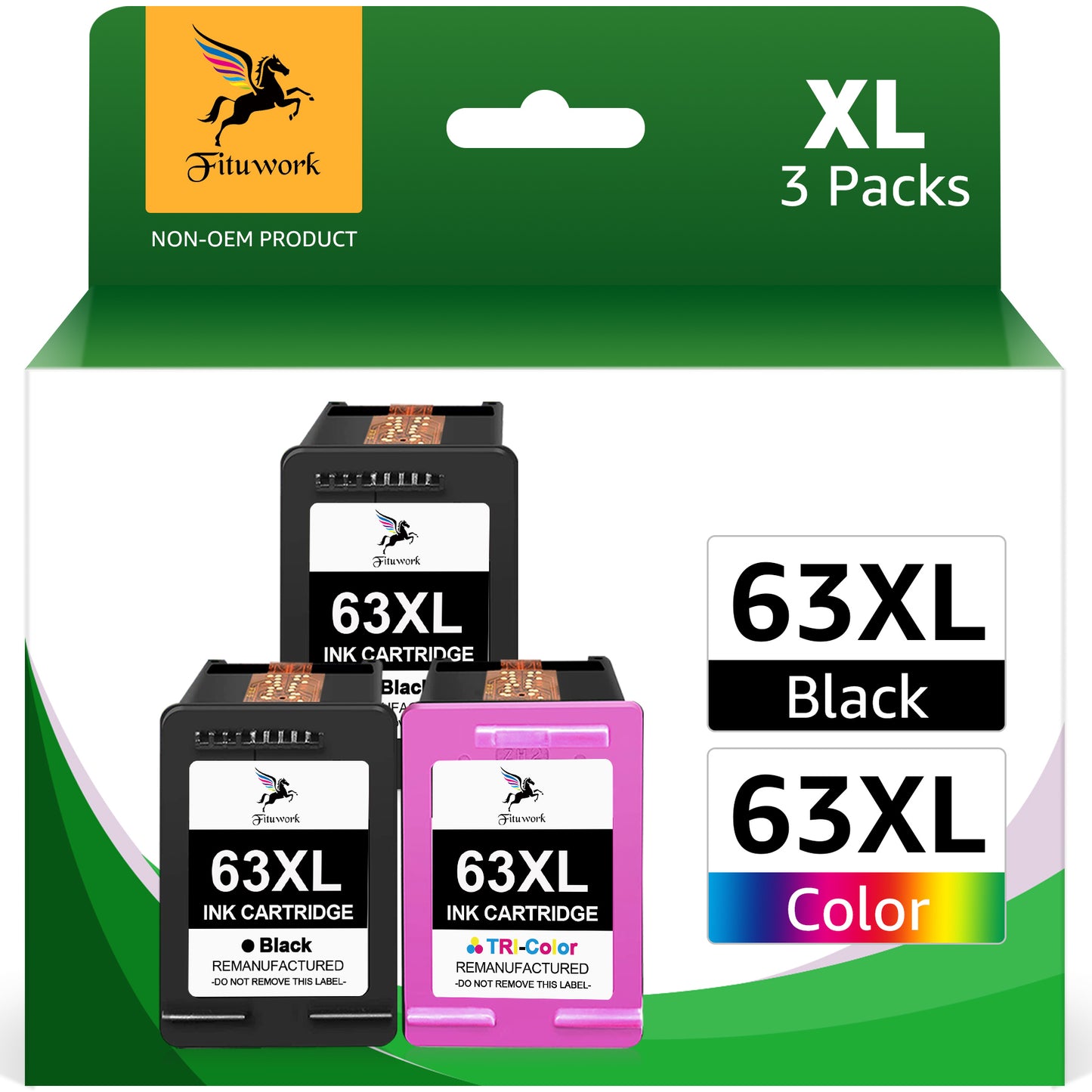 3-Pack 63XL Ink Cartridges Replacement for HP 4520 Series OfficeJet 3830 4650 5220 Printer (Black, Tri-color)