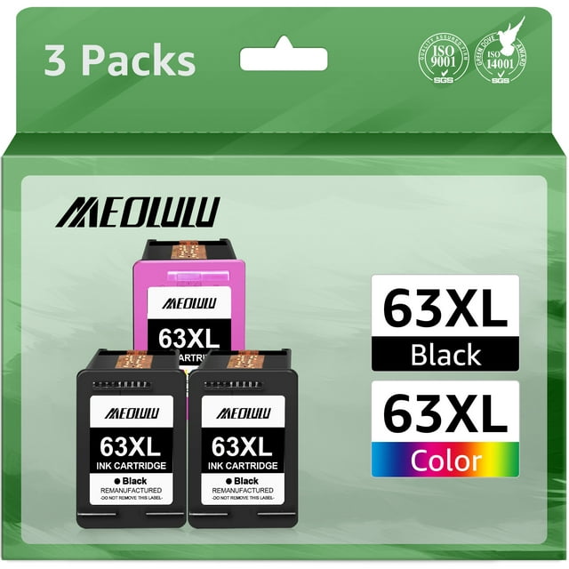 63XL Ink Cartridges Combo Pack Replacement for HP Ink 63 63XL Ink Works with HP OfficeJet 3830 4650 4655 5255 5258 5200 3833 Envy 4520 4512 DeskJet 1112 2130 3630 3633 Printer (2 Black, 1 Tri-Color)