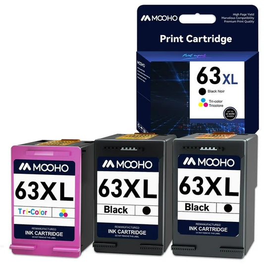 63XL Ink Cartridges Combo Pack Replacement for HP (2 Black, 1 Tri-Color)