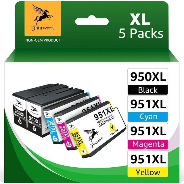 Printer Ink 950XL 951XL Replacement for HP  8640 8615 8625 276DW 251DW (2 Black, Cyan, Magenta, Yellow, 5-Pack