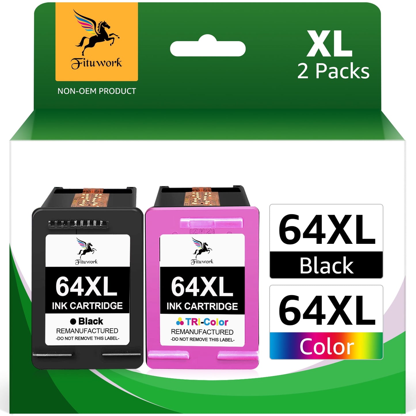 64XL Ink Cartridges Combo Pack Replacement for HP Printer (1 Black, 1 Tri-Color)