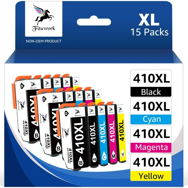 15-Pack 410XL Ink Cartridge Replacement for  XP7100 Printer (6 Black, 3 Cyan, 3 Magenta, 3 Yellow)