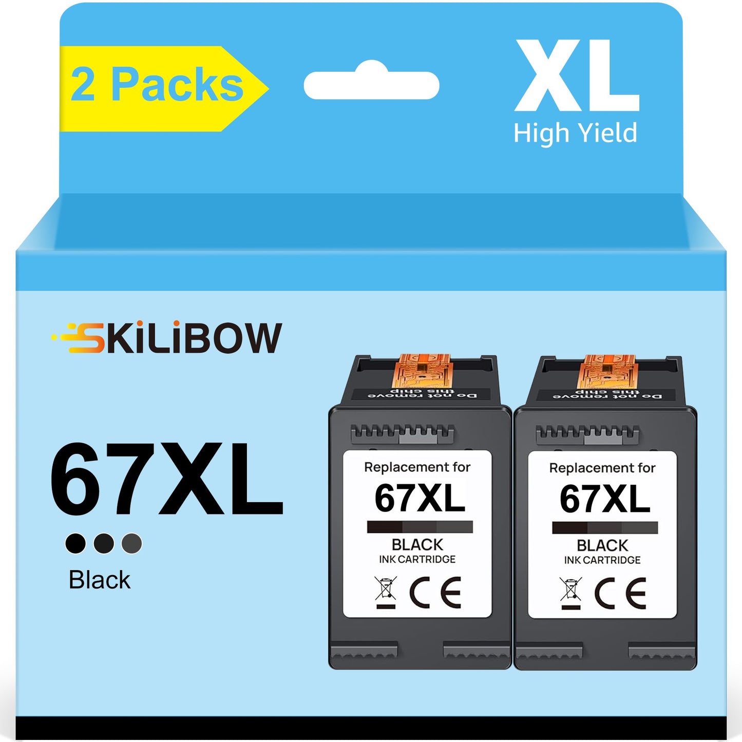 67XL 67 Ink Black Replacement for HP(2 Pack)