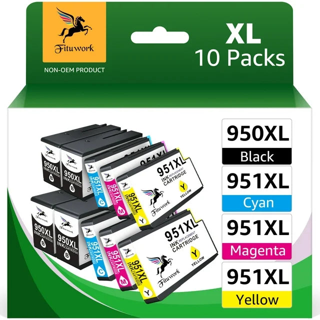 10-Pack 951XL 950XL Combo Replacement for 8625 276DW 251DW (4 Black, 2 Cyan, 2 Magenta, 2 Yellow)