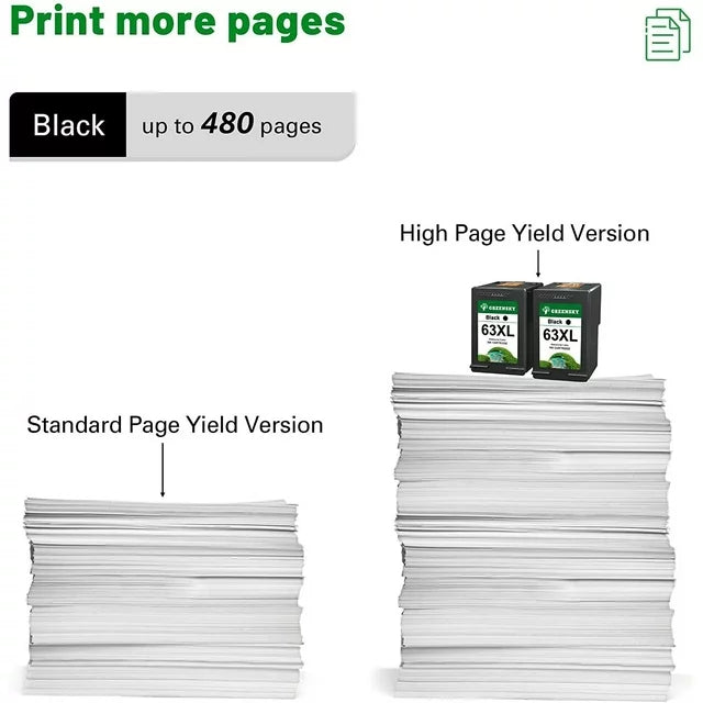 Greensky 63XL 63 Black Ink Cartridge 63XL Black Ink Cartridge(Black, 2-Pack)