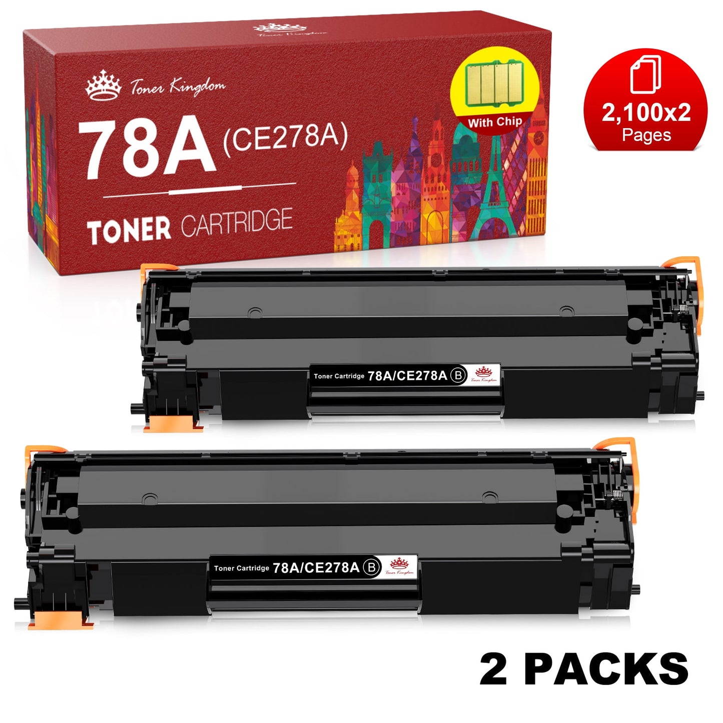 78A CE278A Toner Cartridges for HP Printer( Black，2-Pack)