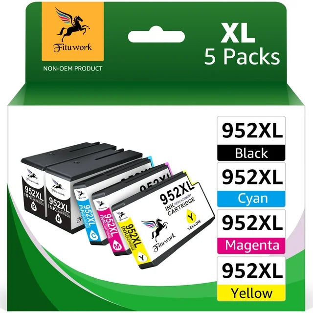 5-Pack Latest Upgrade 952 XL Ink Cartridge  7720 8715 8702 8210 8725 8216 8730 (2 Black 1 Cyan 1 Yellow 1 Magenta)