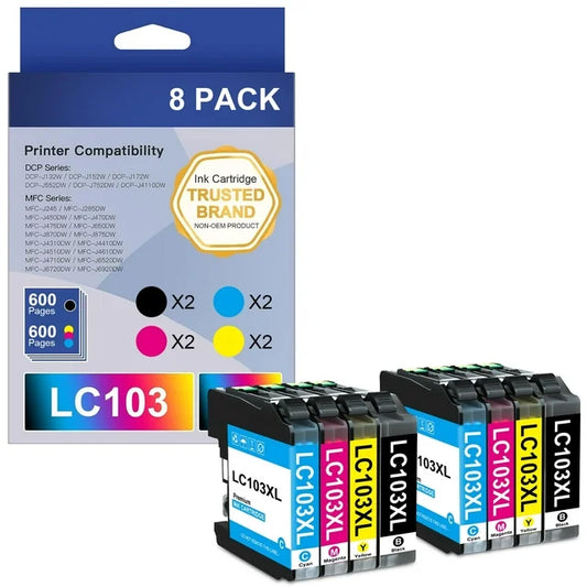 LC103 Ink Cartridges for Brother Printer MFC-J6920DW MFC-J6520DW MFC-J450DW (8 Pack, 2B2C2M2Y)