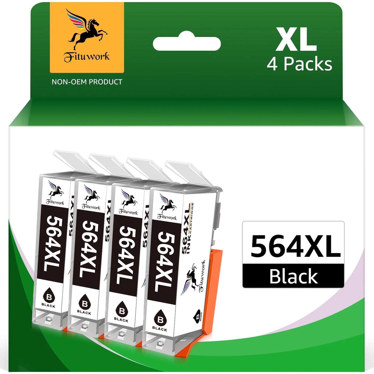 564XL Ink Cartridges Replacement for HP 564XL Combo Pack, Work on HP Photosmart  3520 5520 6520 6525 7520 DeskJet 3520 3522 Officejet 4620 Printers(4 Black)