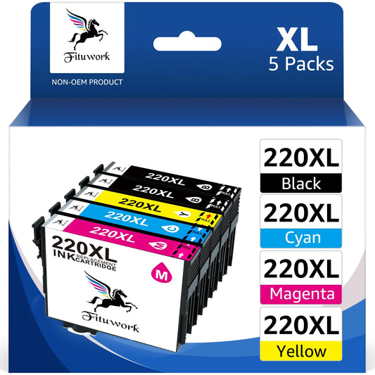 220 Ink Cartridges Compatible for Epson 220XL  WF-2630 WF-2650 WF-2660 XP-320 XP-420 (Black, Cyan, Magenta, Yellow, 5-Pack)