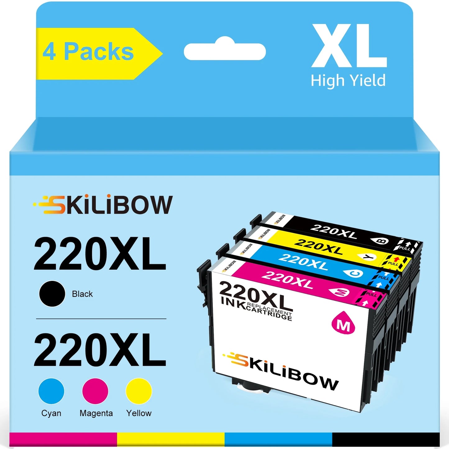 220XL Ink Compatible Epson 220 Ink Cartridges for Epson WF-2760 WF-2750 WF-2650 WF-2630 XP-420 XP-320 Printer(4-Pack,1 Black,1 Cyan,1 Magenta,1 Yellow)