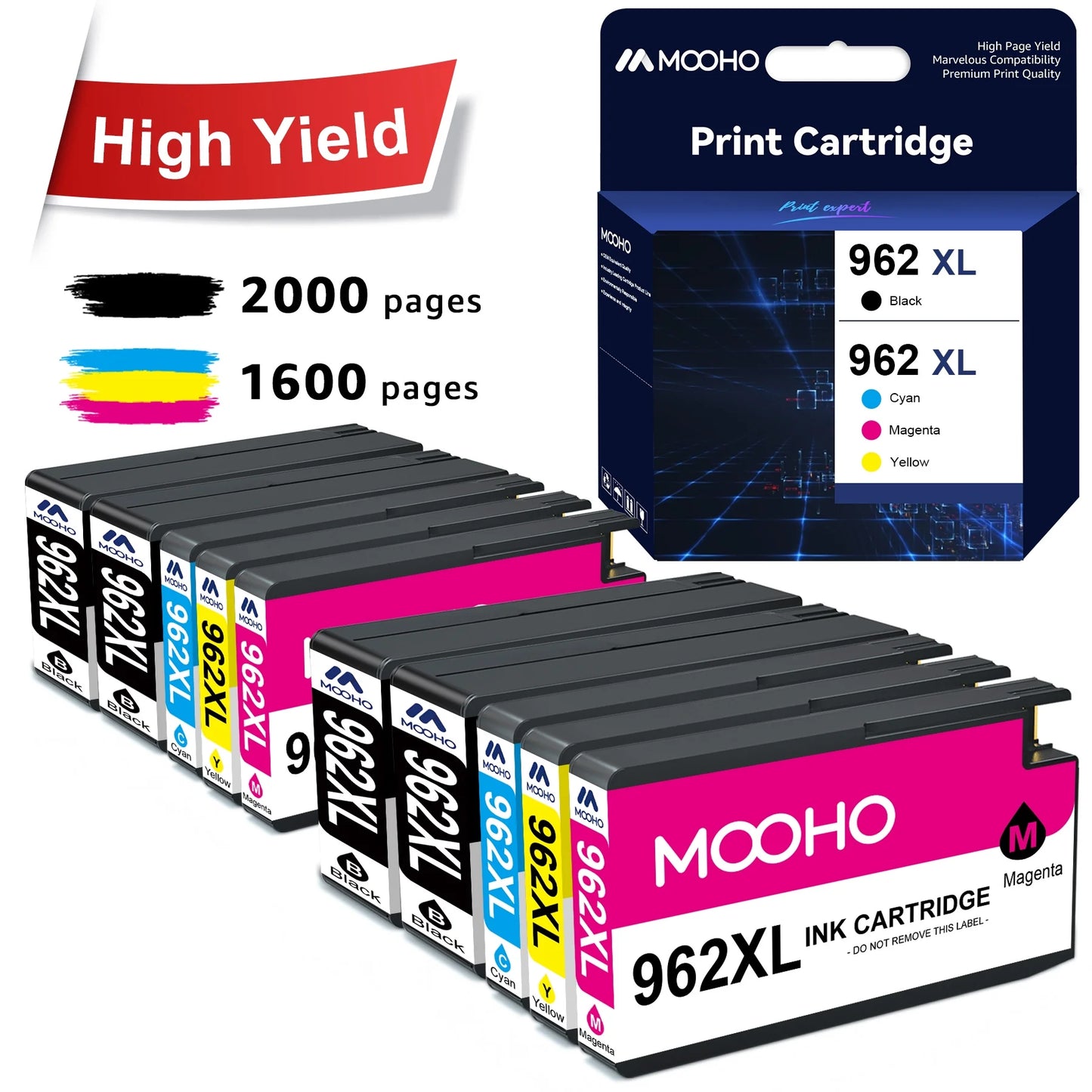 962XL 962 Ink Cartridges Replacement for HP Printer Ink 962 XL 962XL Combo Pack for HP OfficeJet Pro 9015 9010 9025 9020 9018 Printer (4 Black, 2 Cyan, 2 Magenta, 2 Yellow, 10 Pack)