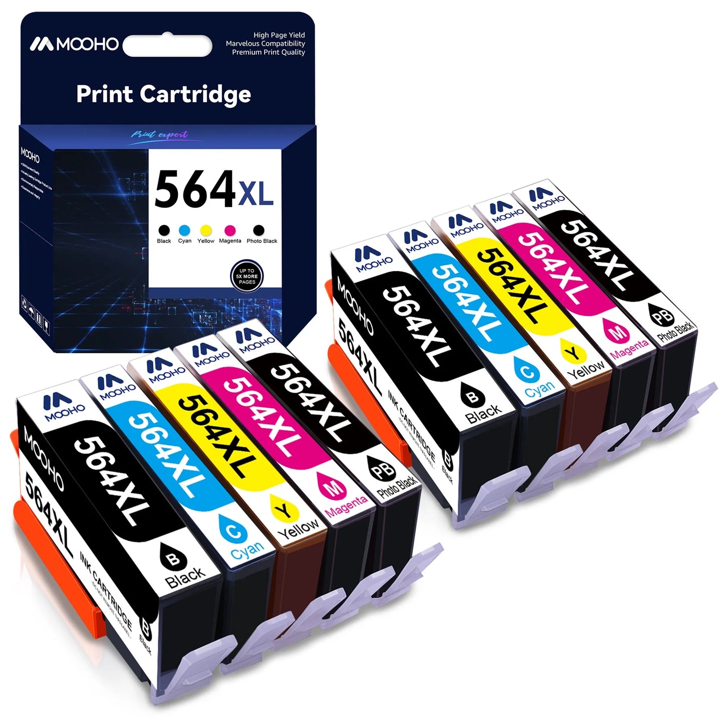 564 Ink Cartridges for Printers to Use with HP  5520 6510 7520 7525,Black Photo-Black Cyan Magenta Yellow,10 Pack