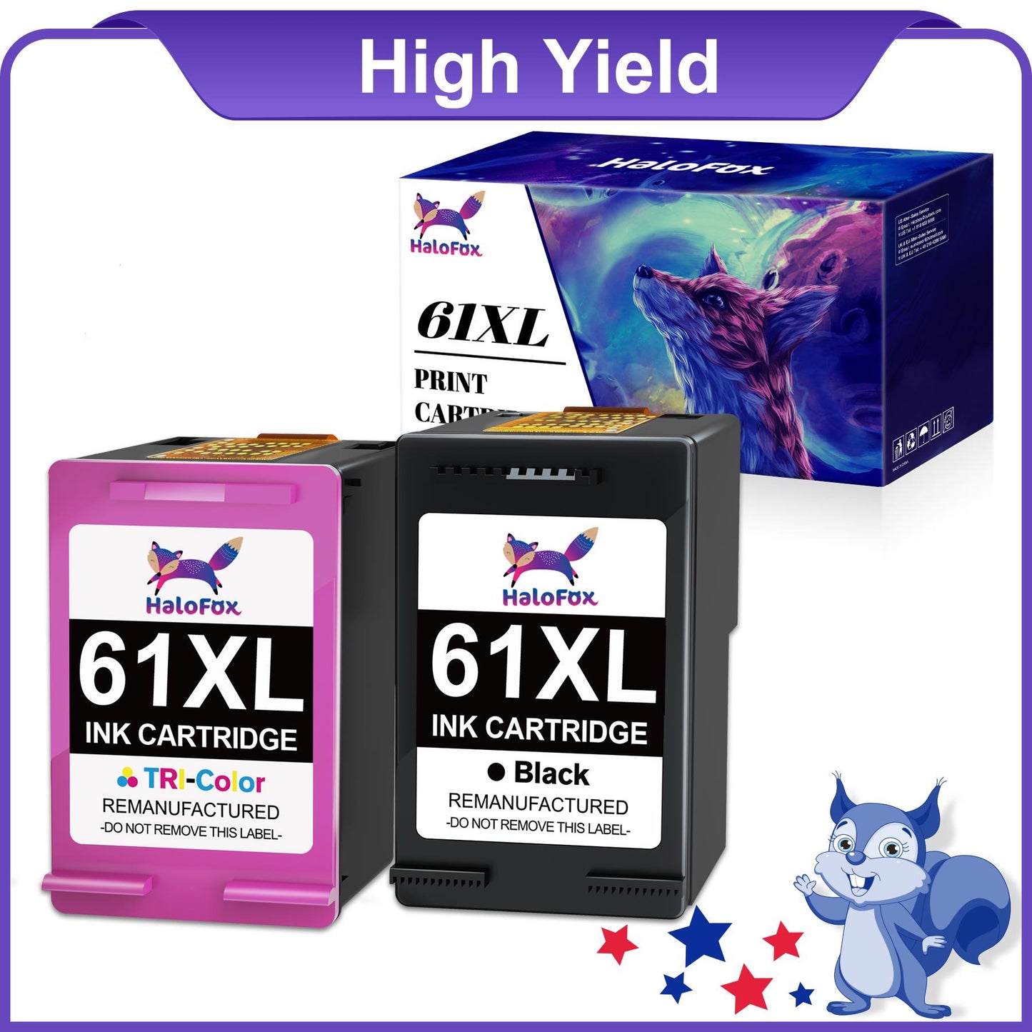 HaloFox 61XL Ink Cartridge Replacement for HP 61 XL Black and Color (2 pack)