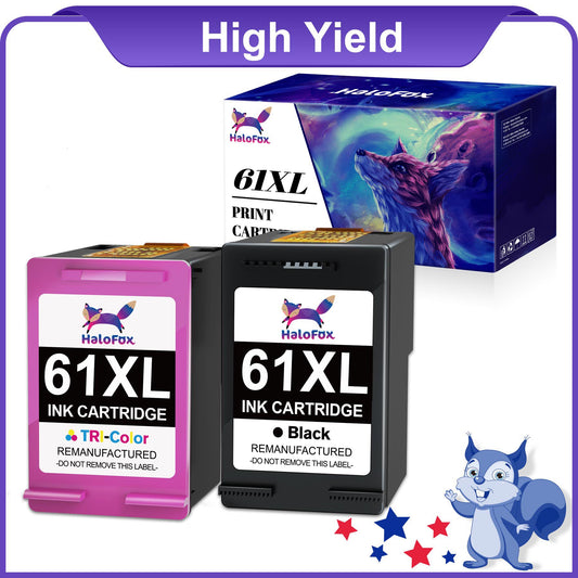 HaloFox 61XL Ink Cartridge Replacement for HP 61 XL Black and Color (2 pack)