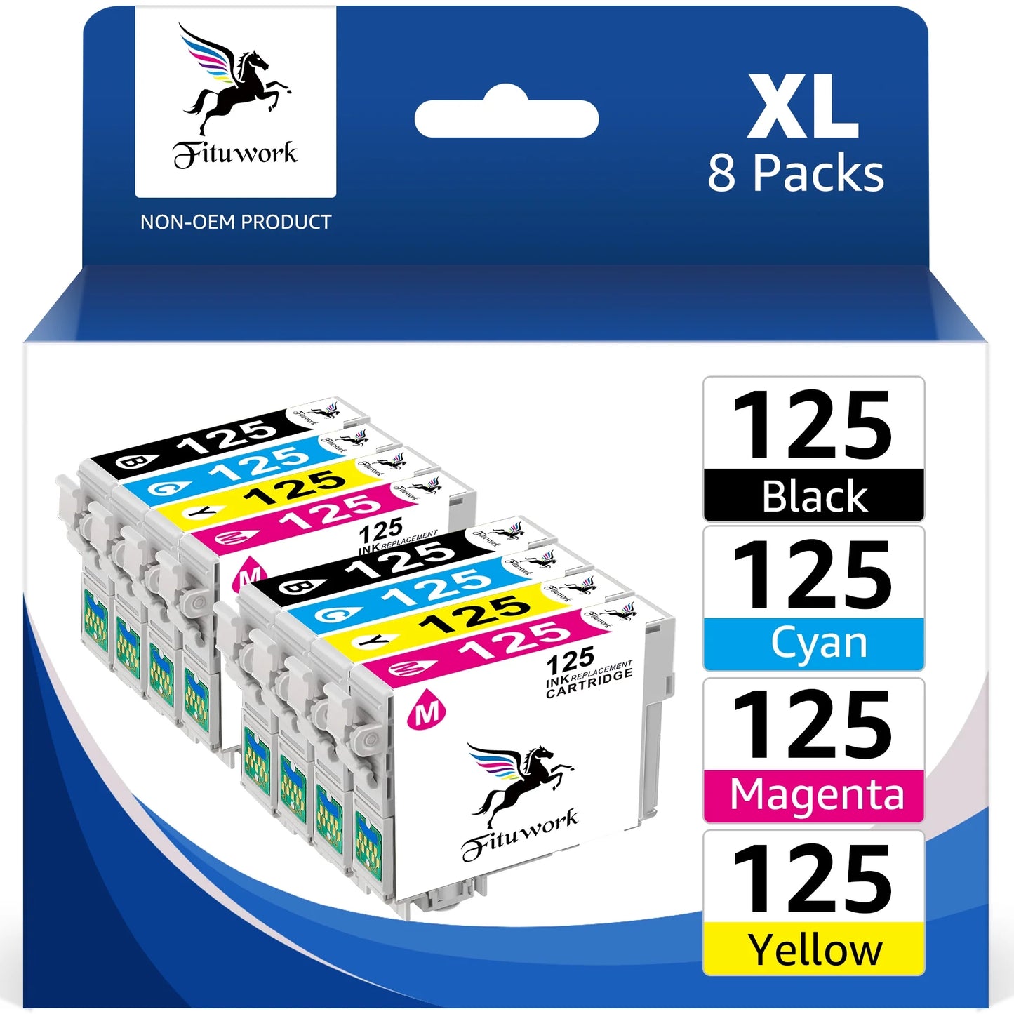 8-Pack T125 Ink Cartridge Replacement for Epson(2 Black, 2 Cyan, 2 Magenta, 2 Yellow)