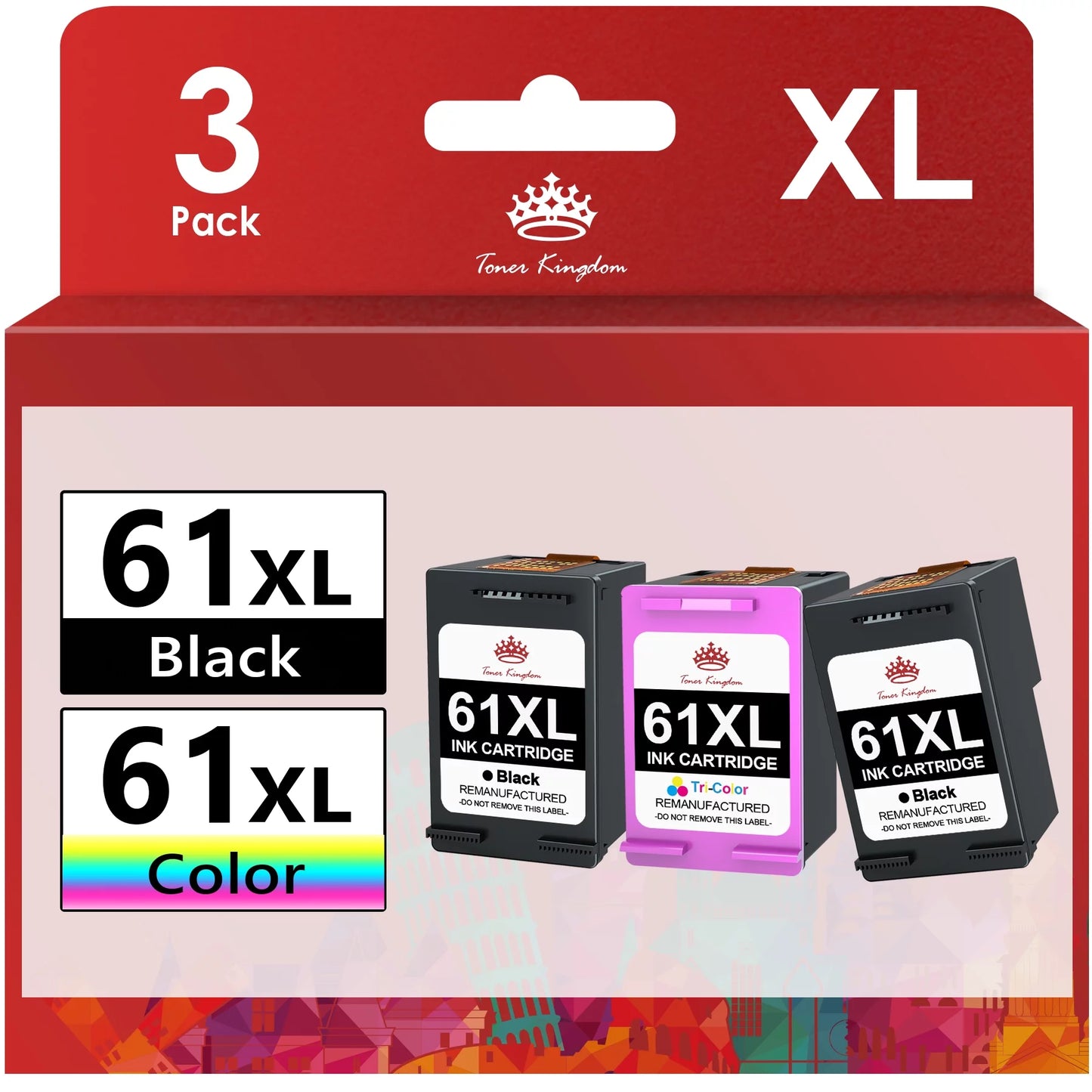 High Yield 61XL 61 Ink Cartridges Replacement 1512 2540 3050 3050A Officejet 2620 Printer (2 Black,1 Tri-color)